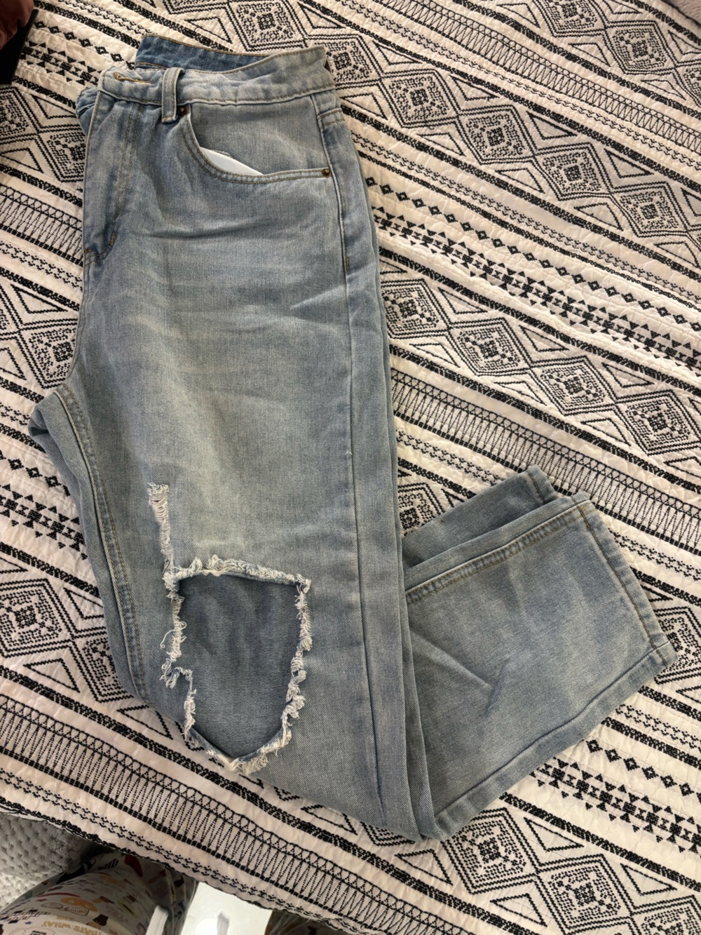 SHEIN Light Blue Distressed Boyfriend Jeans